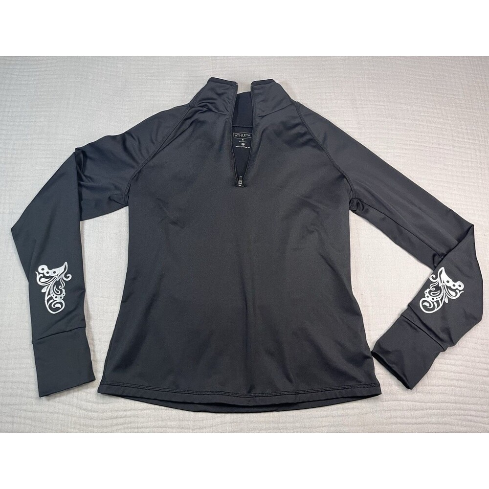 Athleta 1/4 Zip Shirt Women's Size Medium Black Mock Neck Long Sleeve Running